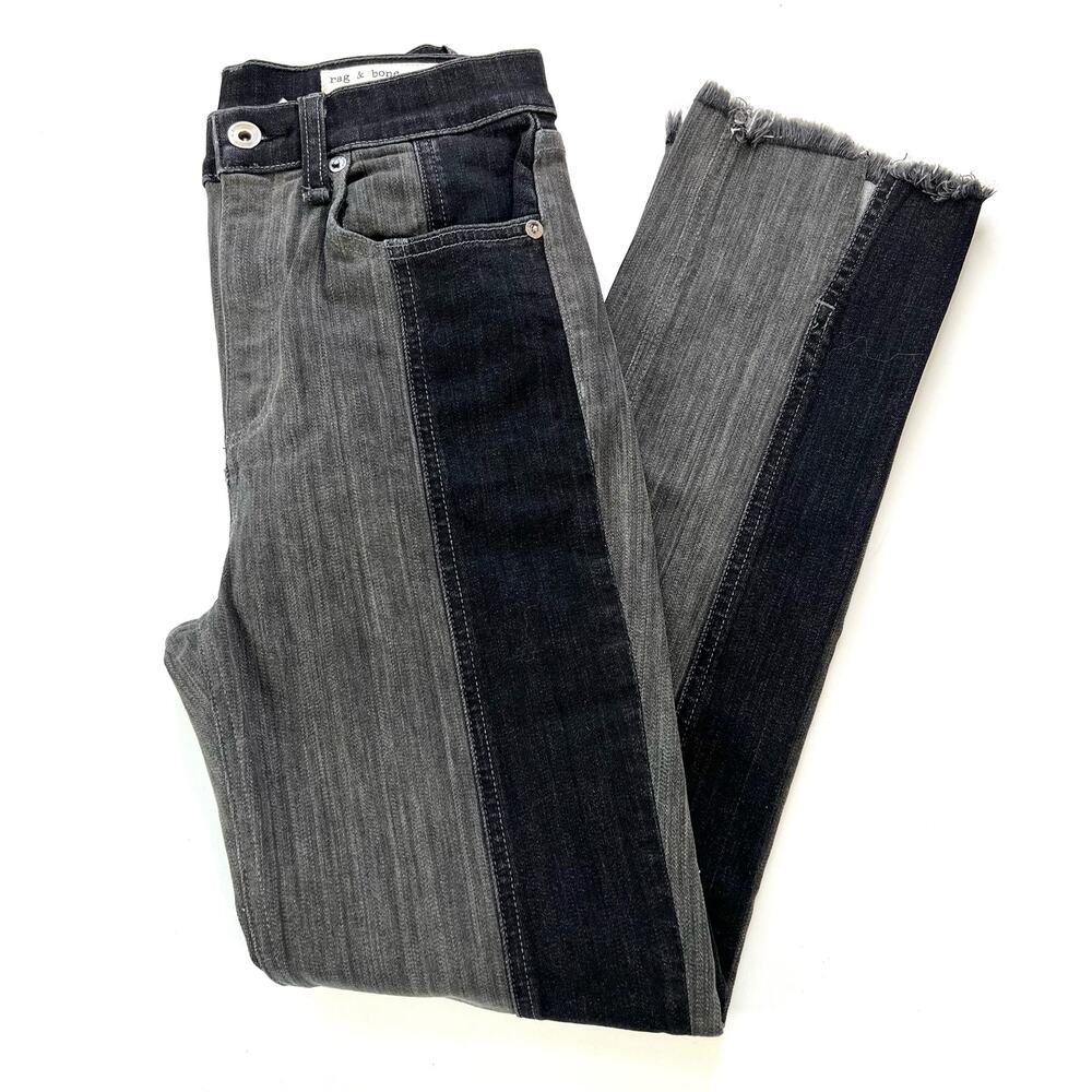 Rag & Bone Evelyn slate women’s slim fit raw hem black gray jeans. Designer